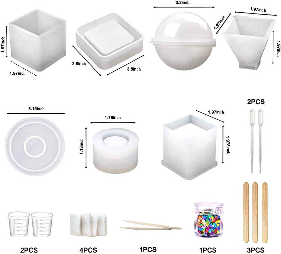  Silicone Resin Molds 5Pcs Resin Casting Molds Including Sphere,  Cube, Pyramid, Square, Round with 1 Measuring Cup & 5 Plastic Transfer  Pipettes for Resin Epoxy, Candle Wax, Soap, Bowl Mat etc 