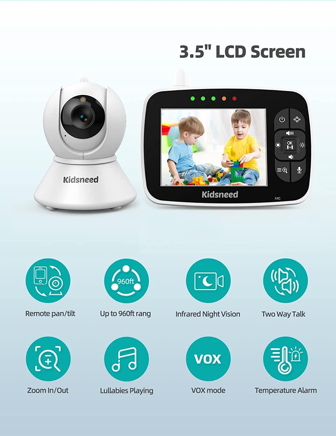 3.5 Inch Video Baby Monitor with Camera, Audio, Remote Control Pan ...