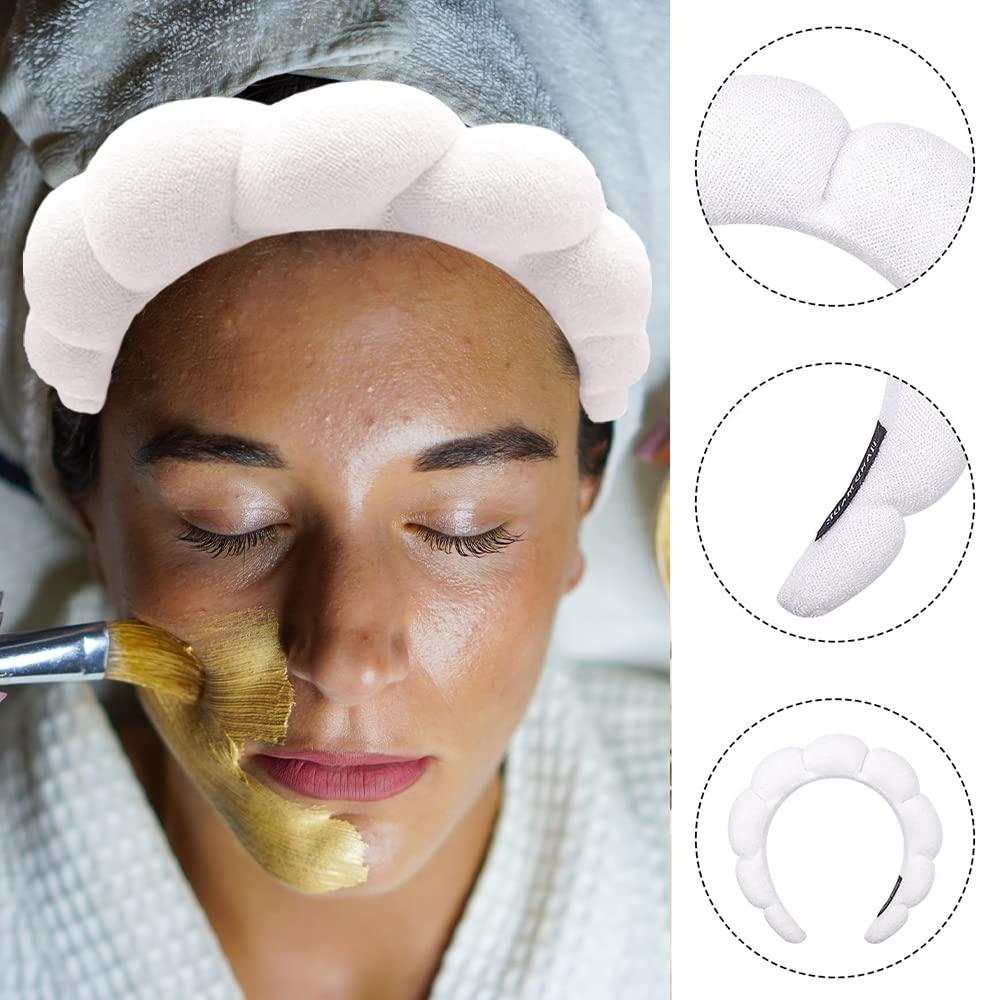 2Pcs Spa Headband for Washing Face Sponge Headbands for Women Puffy  Skincare Makeup Terry Towel Cloth Fabric Hair Band Cute Preppy Shower Hair  Holder Trendy Facial Padded Hair Accessory(White)