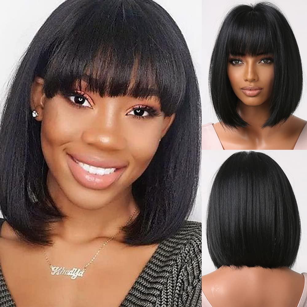 Short Straight Bob hair Wigs with Bangs for Black Women Party Cosplay DAILY  Wig | eBay