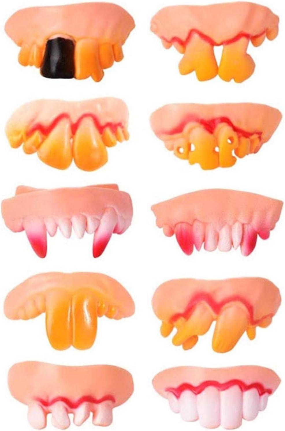 12Pcs Gnarly Teeth Gag Teeth Ugly Fake Tooth Vampire Denture Teeth Halloween Costume Photos Props Trick Toys (12 Styles