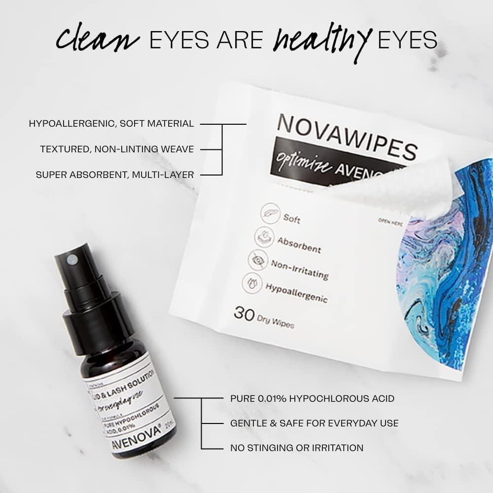 Avenova Eyelid and Lash Cleanser Spray with NovaWipes, Contains Pure Hypochlorous Acid to Give