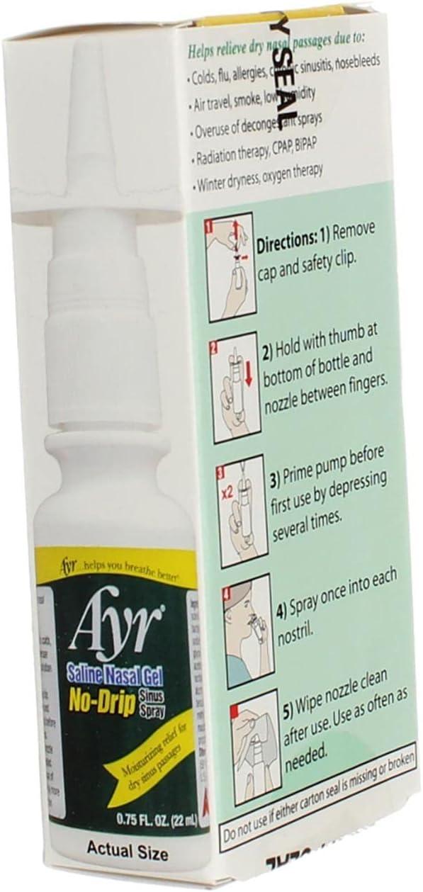Ayr Saline Nasal Gel NoDrip Sinus Spray0.75 Ounce, Quantity of 5