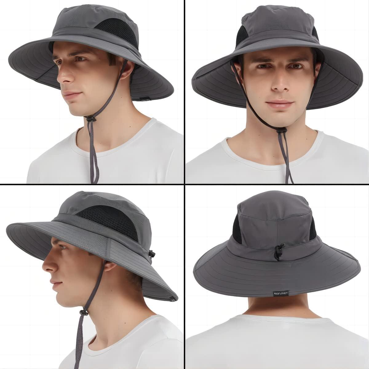 EINSKEY Sun Hat for Men/Women, Waterproof Wide Brim Bucket Hat Foldable Boonie  Hat for Fishing Hiking Garden Safari Beach 01 Dark Grey One Size