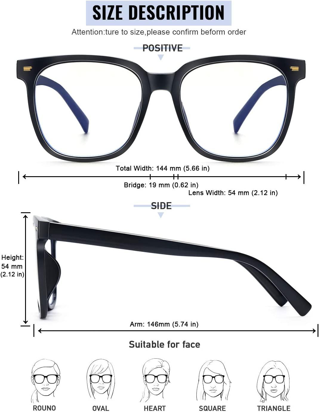 Breaksun Oversized Blue Light Glasses for Women Fashion Thick Square  Computer Eyewear Non-Prescription Black Glasses