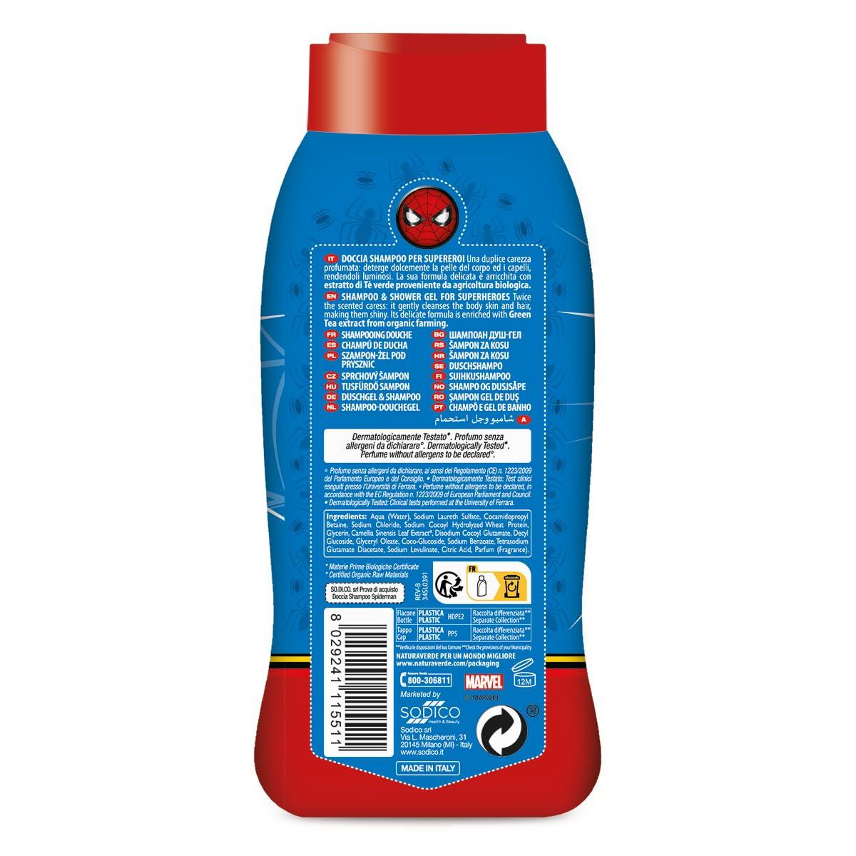 Marvel Spiderman 2-in-1 Kids Hair Shampoo & Body Wash U2013 400ml | Kids Shower Gel | Vegan, Paraben-Free, Natural | Hydrating & Dermatologically Tested Head-to-Toe Wash For Children Ages 3