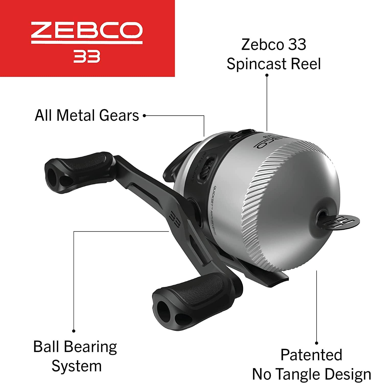 Zebco 33 Spincast Fishing Reel Quickset Anti-Reverse with Bite Alert Smooth  Dial-Adjustable Drag Powerful All-Metal Gears with a Lightweight Graphite  Frame 33 Spincast - SilverBlack