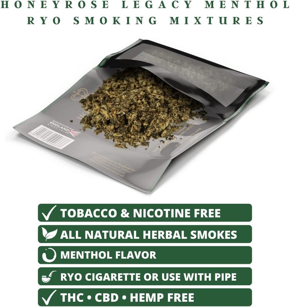 50 grams tobacco Honeyrose Legacy Menthol: Tobacco & Nicotine Free Smoking Mixture - 50g |  Buy Now with Express International Delivery