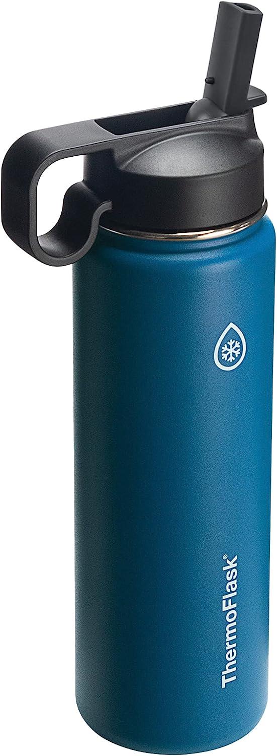ThermoFlask Double Wall Vacuum Insulated Stainless Steel Water Bottle with  Two Lids, 24 Ounce, Cobalt