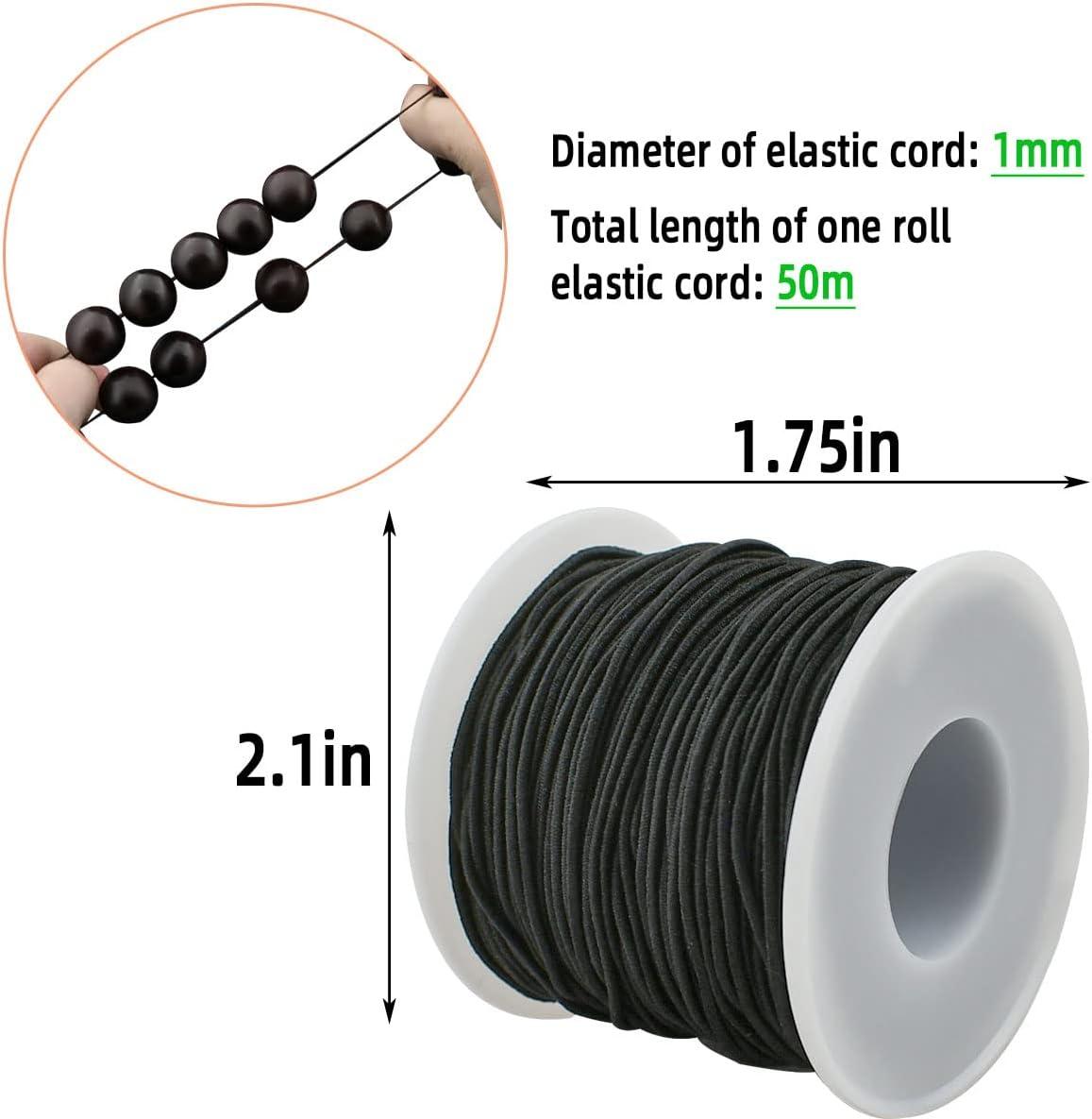 Zealor 2 Roll 1 mm Elastic String Cord Elastic Thread Beading String Cord for Jewelry Making Bracelets Beading 100 Meters/Roll (White and Black)