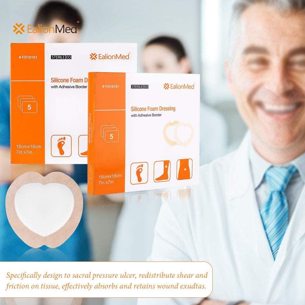 Silicone Sacral Foam Dressing (7''x7'') 5 Pack High Absorbency