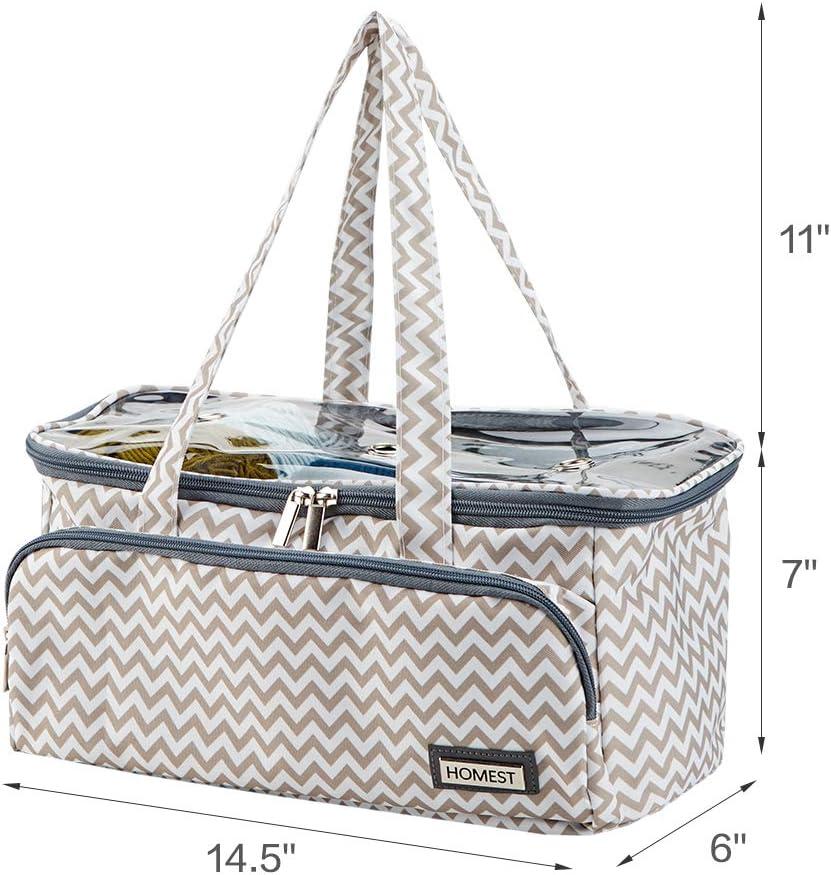 HOMEST Large Crochet Bag with Customized Front Compartment for Knitting  Accessories, Yarn Storage with 6 Oversized Grommets, Tote Organizer with