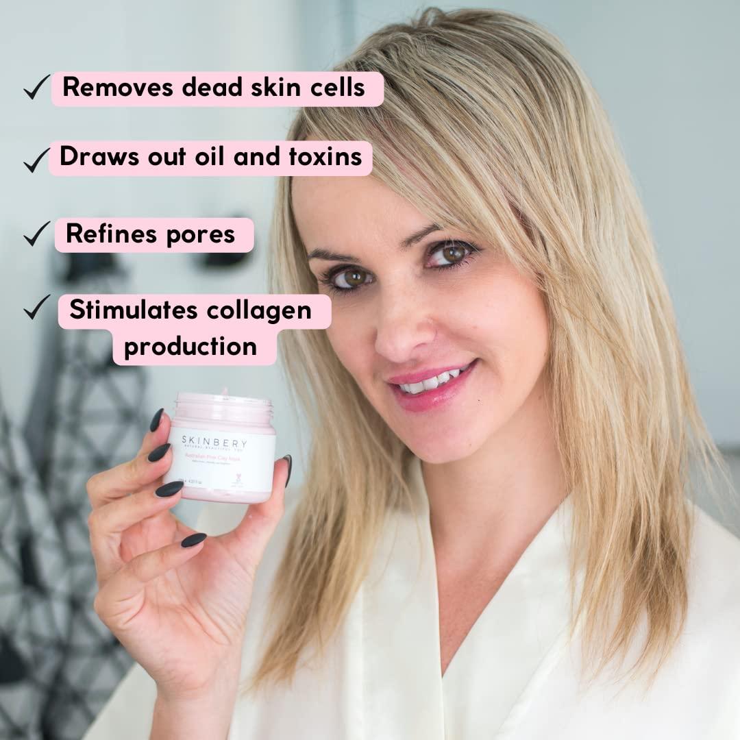 SKINBERY Australian Pink Clay Face Mask Acne Treatment for Face and Body