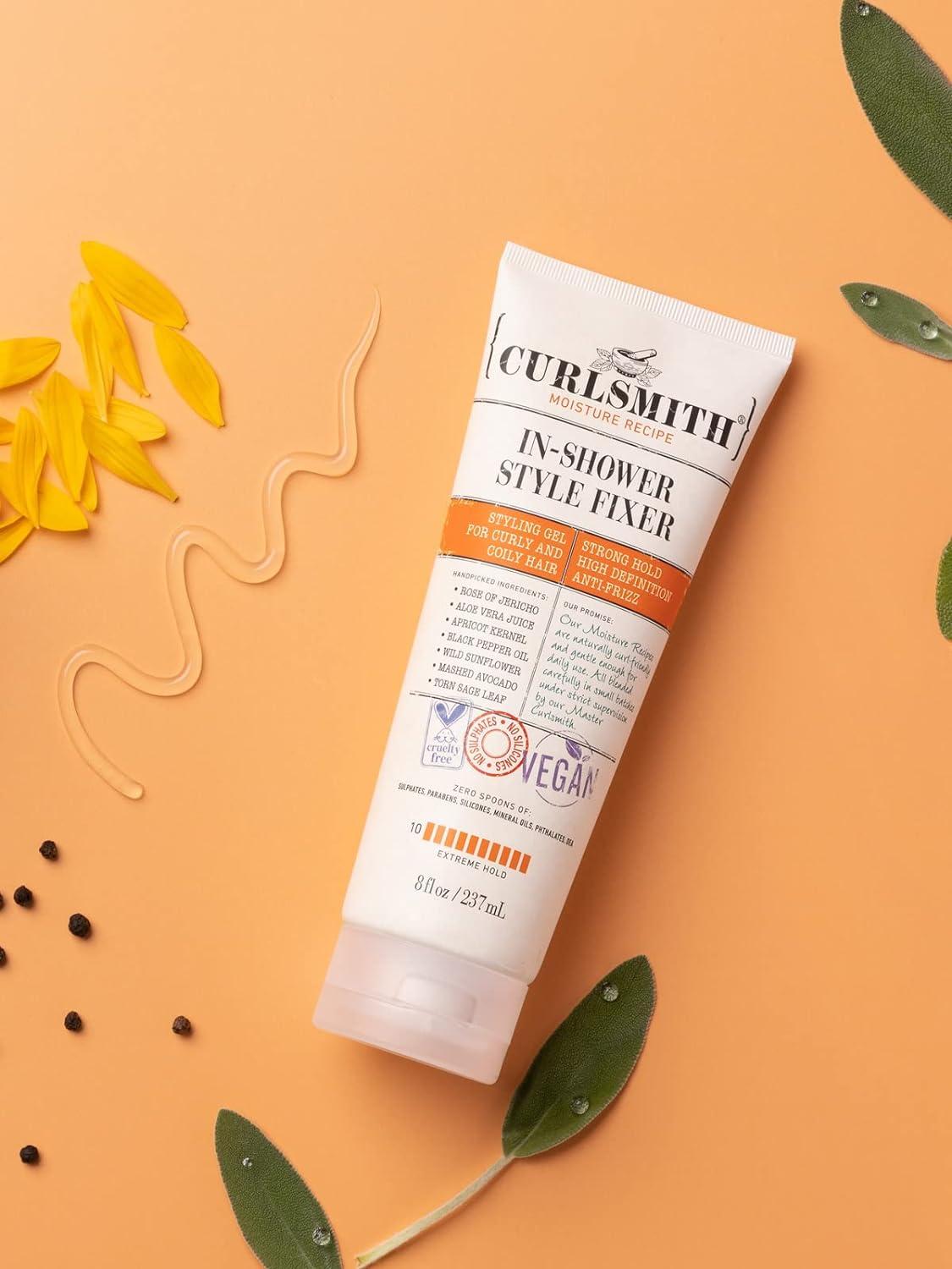 Curlsmith InShower Style Fixer Vegan Extreme Hold Styling Gel for Dry Wavy Curly or Coily