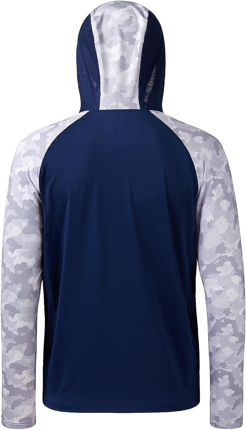BASSDASH Mens UPF 50 Performance Fishing Shirt Cooling Hoodie Camo Long  Sleeve FS17M Dark Blue / Light Grey Camo XX-Large