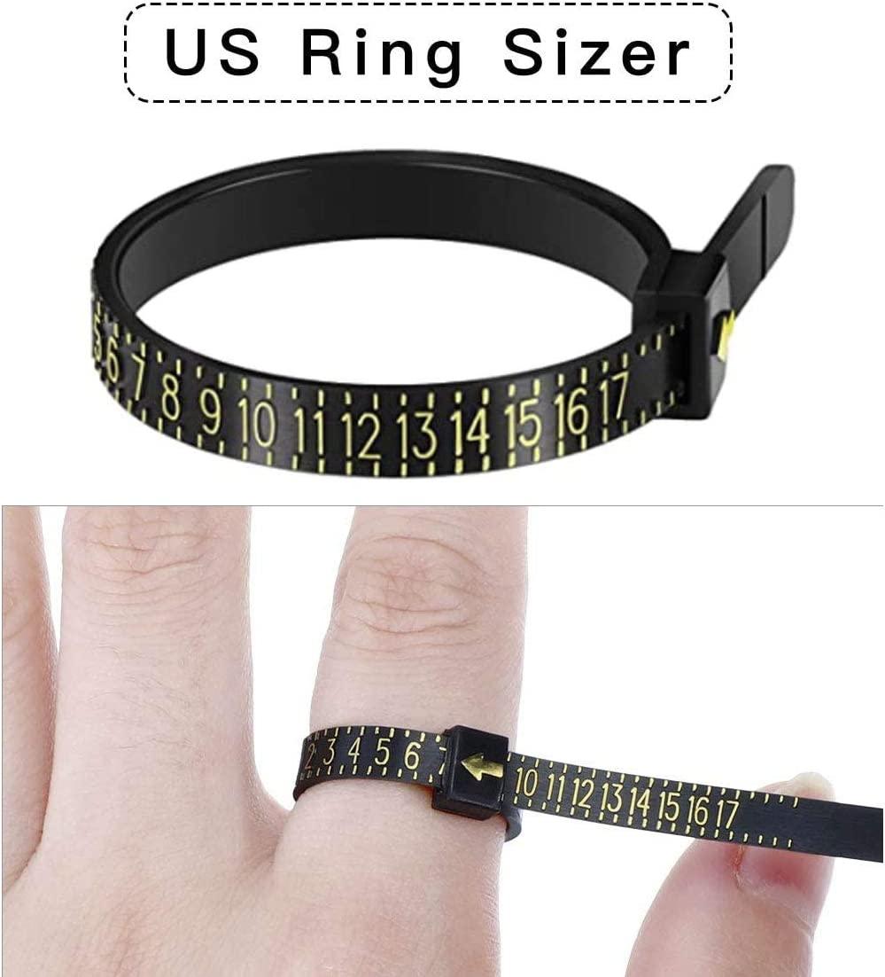REIDEA Ring Sizer Measuring Tool Reusable Finger Size Gauge Jewelry Sizing Tool 1-17 USA Rings Size (Black) Black Sizer | Gold Scale
