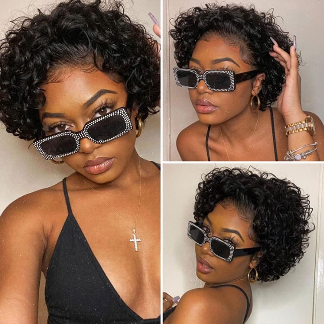 Beauty Forever Curly Wig 13X1 Pixie Cut Lace Front Wigs Human Hair Short  Bob Wig 8 Inch, 10A Grade Brazilian Hair Wigs With Lace Front Curly Bob  Wigs 150% Density Natural Color
