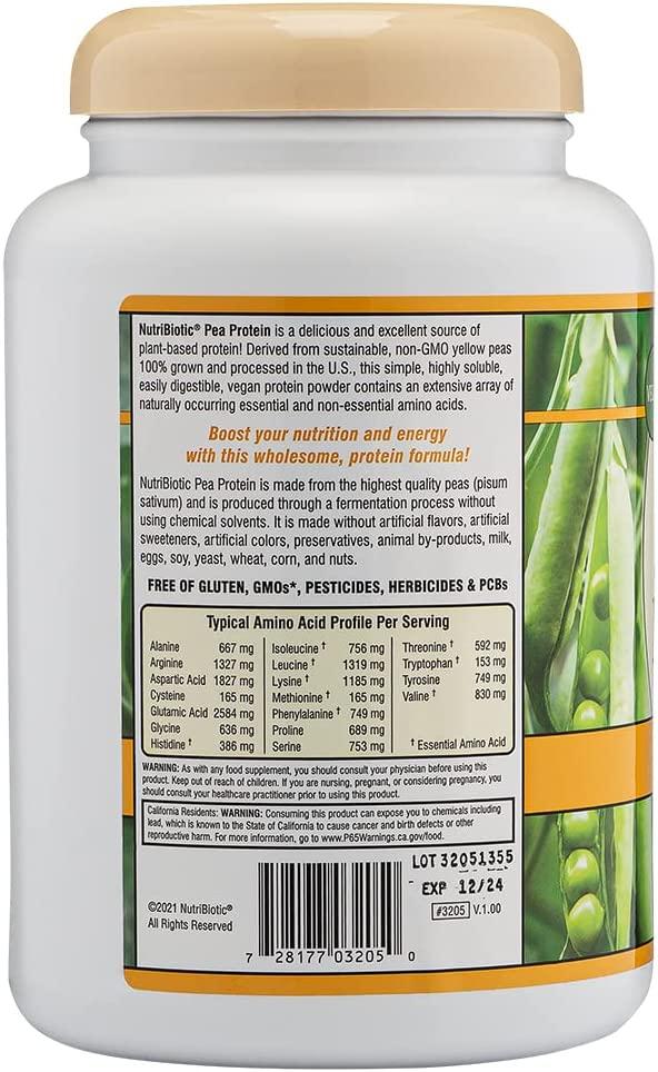 NutriBiotic Vanilla Pea Protein Powder 21 Oz Low Carb Vegan Plant