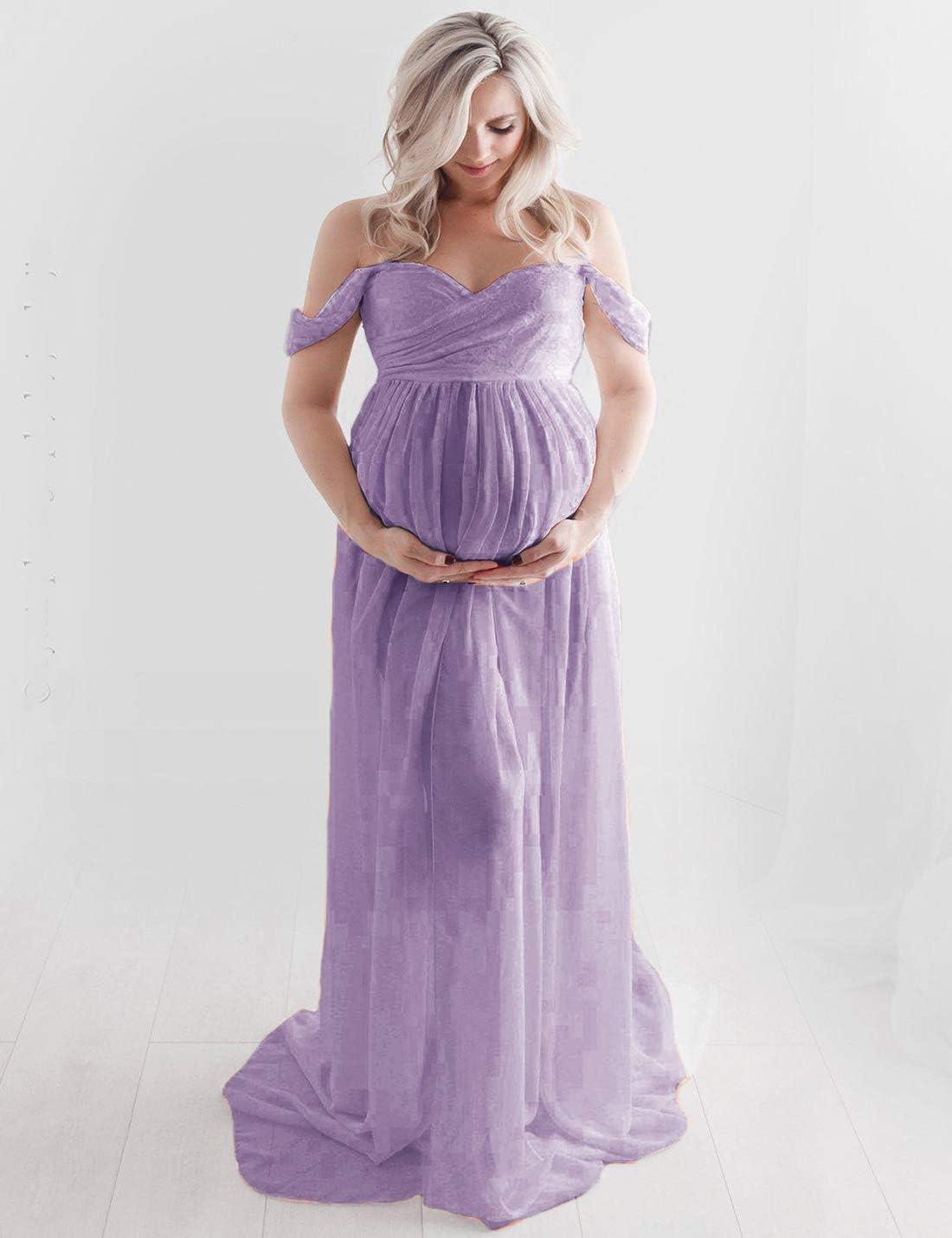 FEOYA Maxi Maternity Dress - Strapless Chiffon Lace Gown for Pregnant Women - Photography Ready - Purple | Buy Now with Express International Delivery | GoSupps.com FEOYA Maxi Maternity Dress - Strapless Chiffon Lace Gown for Pregnant Women - Photography Ready - Purple | Buy Now with Express International Delivery | GoSupps.com