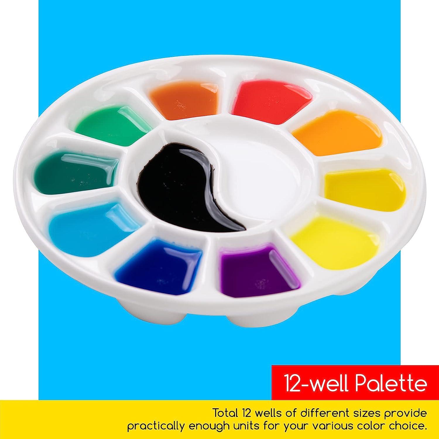 MEEDEN 9 Well Round Ceramic Paint Palette, Porcelain Watercolor Palette, Artist Paint Mixing Palette Tray in Art Craft Supplies, White