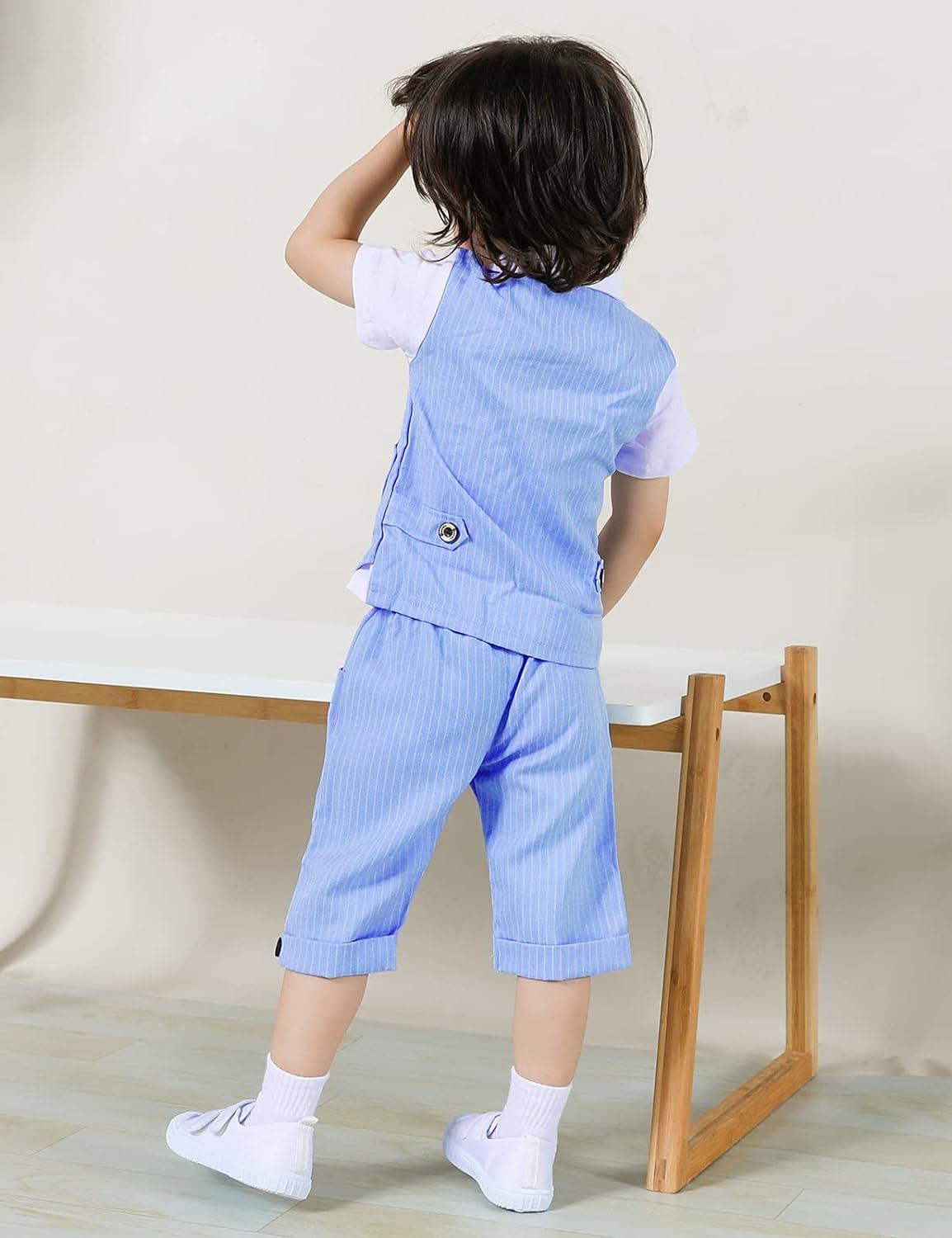Completo Bambino Mintgreen Con Bretelle - Camicia Pantaloni Estate Blu 2-3 Anni - 2