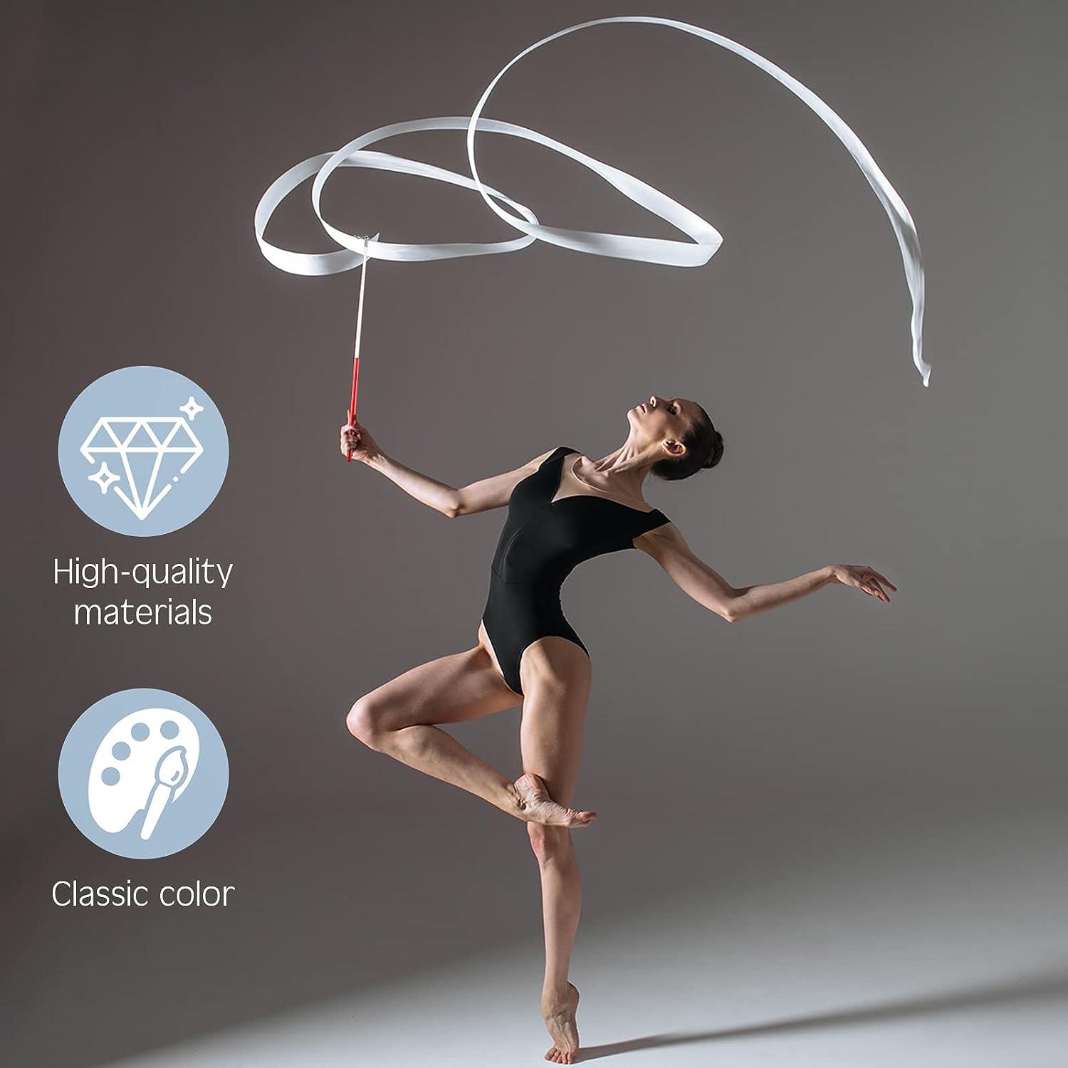 HyDren White Gymnastics Ribbon Rhythmic Dancing Streamers Praise Ribbon  Dancer Wand Twirling Baton for Adults Kids Ribbon Streamers for Talent  Shows Artistic Dancing (6 Pieces)