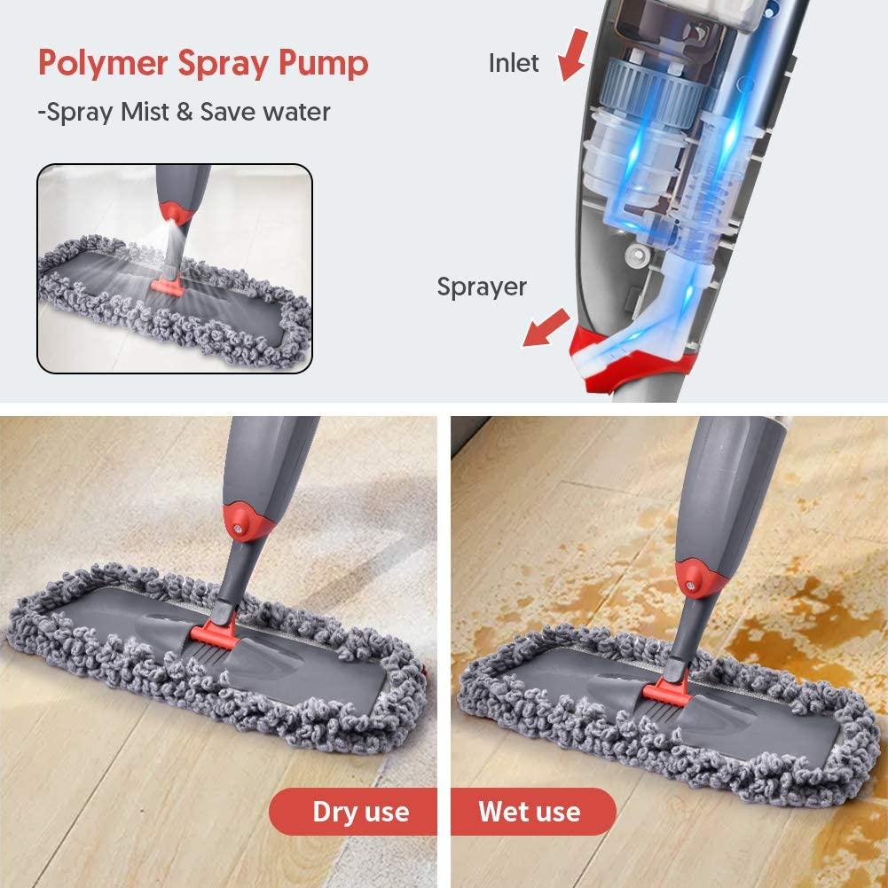 Spray Mop for Floor Cleaning, Domi-patrol Microfiber Floor Mop Dry Wet Mop  Spray with 3 Washable Mop Pads & 635ML Refillable Bottle, Dust Cleaning Mop  for Hardwood Laminate Tile Floors, Gray