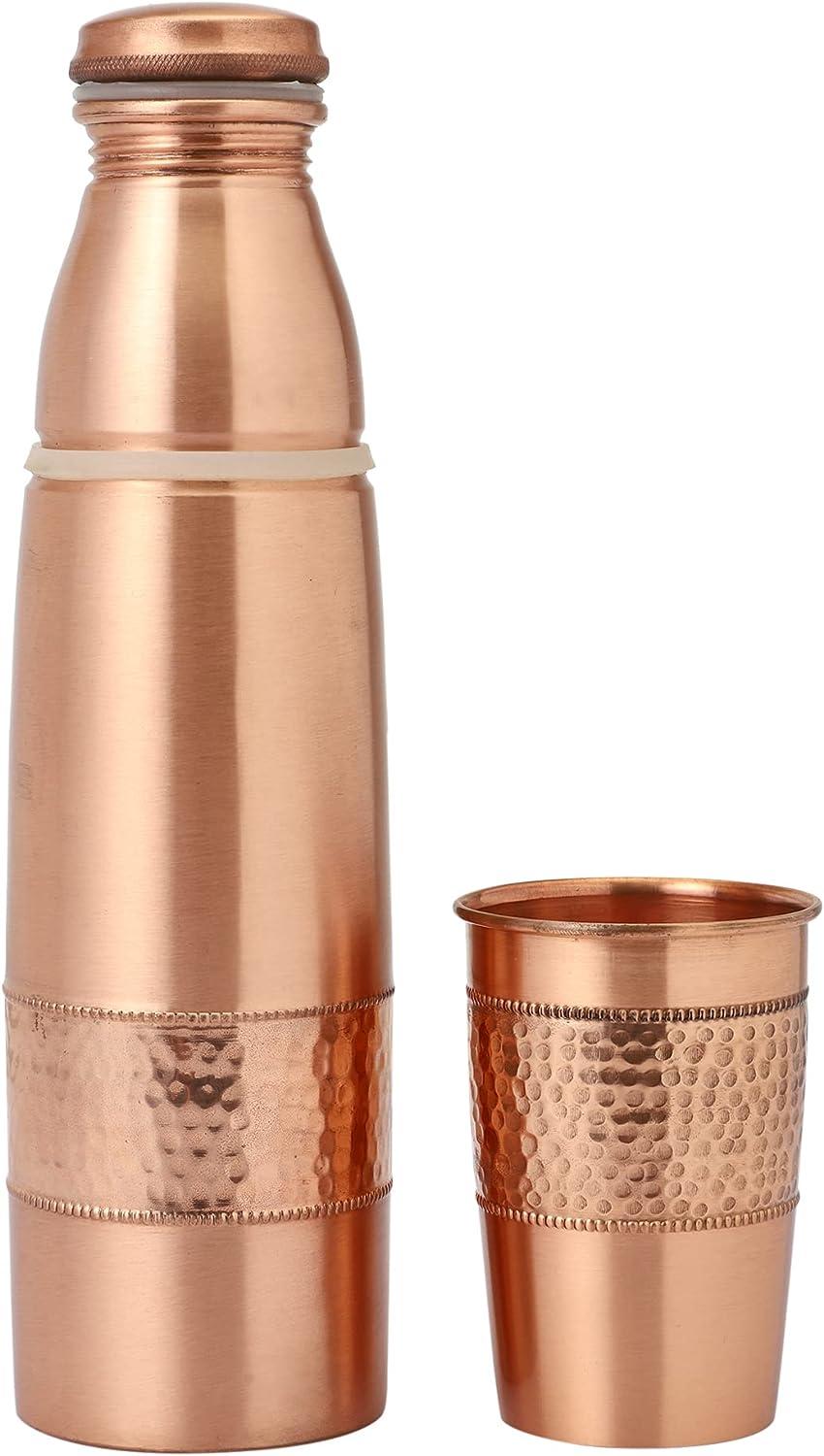 Craft Trade 100% Pure Copper Water Bottle 32 Oz – 950ml Fitness Bottle for Drinking with Ayurvedic Health Benefits – Handcrafted in Honeycomb Finish - Leak-Proof, BPA-Free, with Jute Carry Case