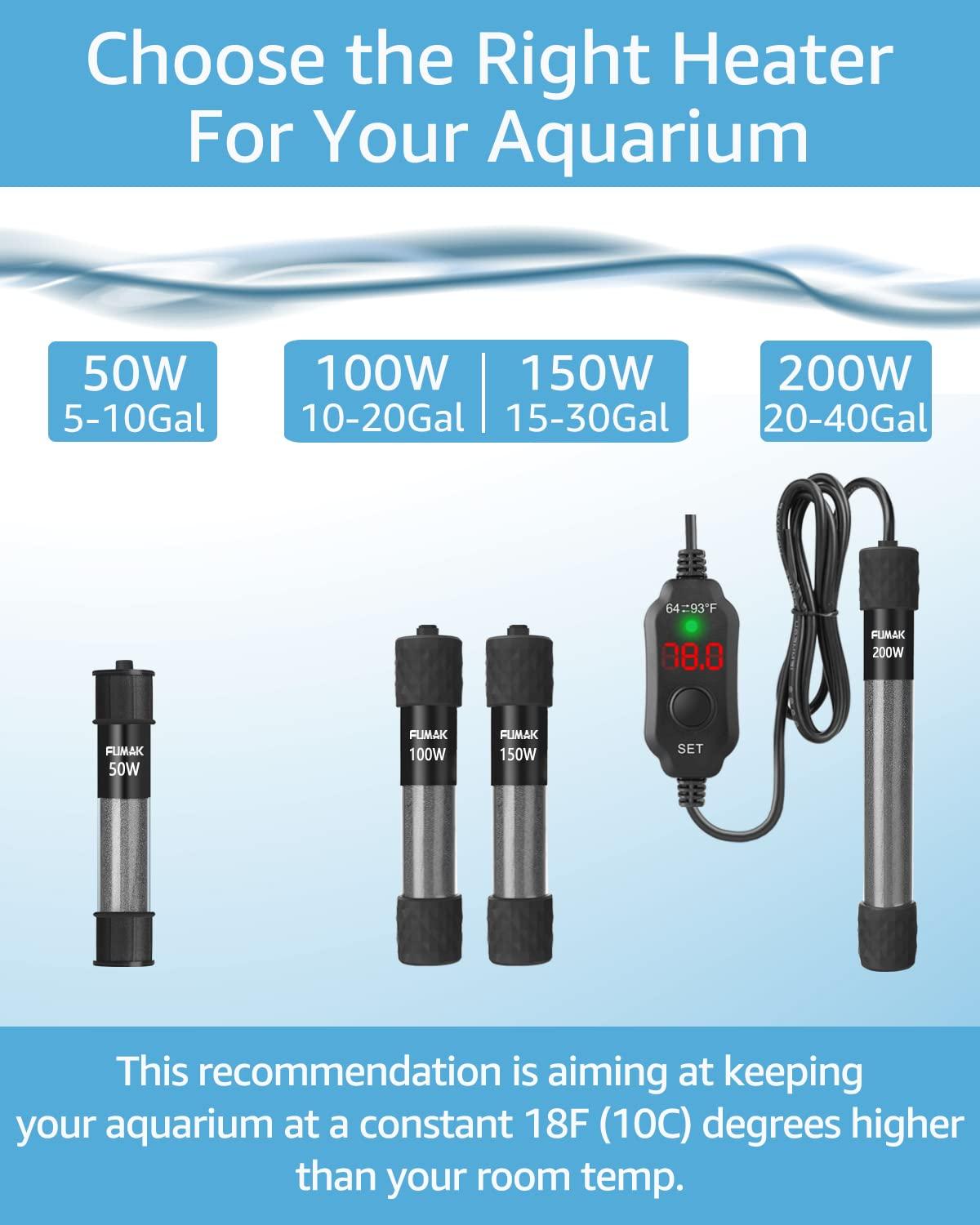 Fumak 100W Adjustable Aquarium Heater Super Short Submersible Fish Tank Heater Fish Heater with