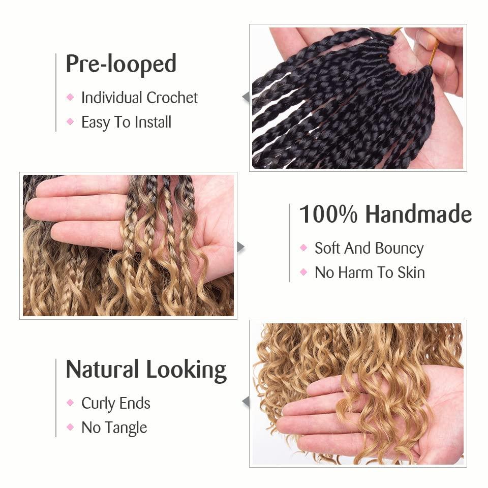 24 Inch Boho Box Braids Crochet Hair Curly Ends Long Pre-looped