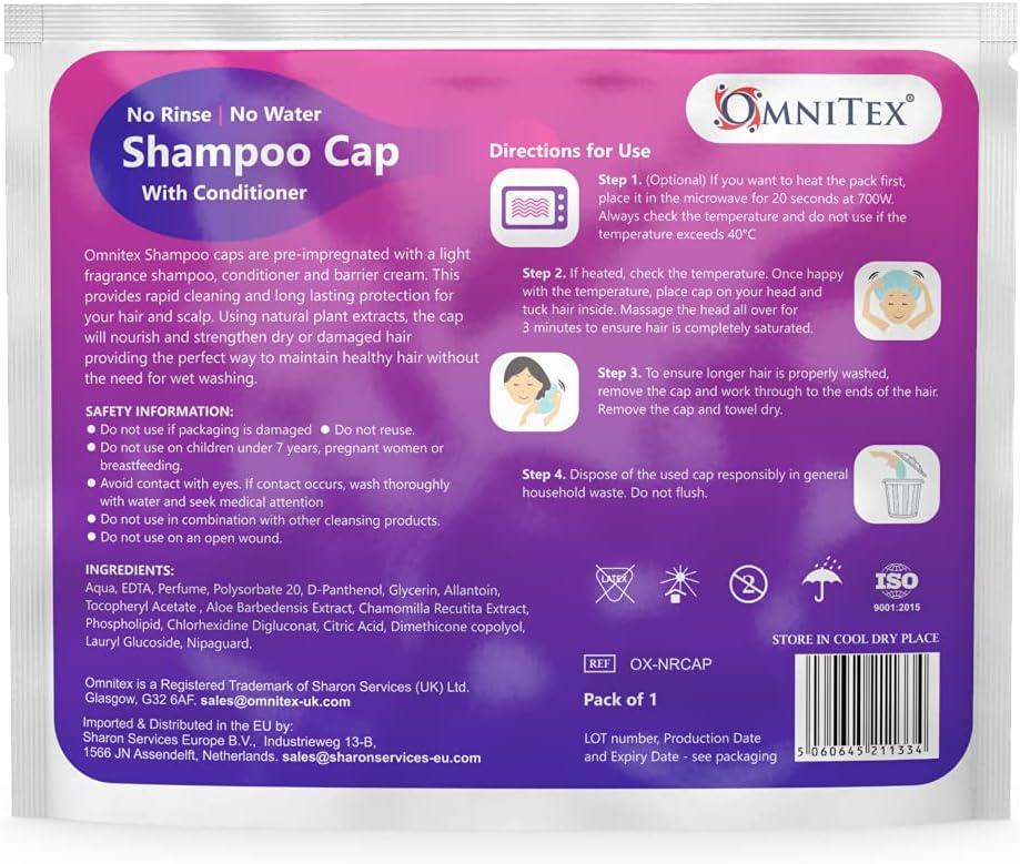 5pk Omnitex Premium Rinse Free Shampoo Cap Microwaveable with