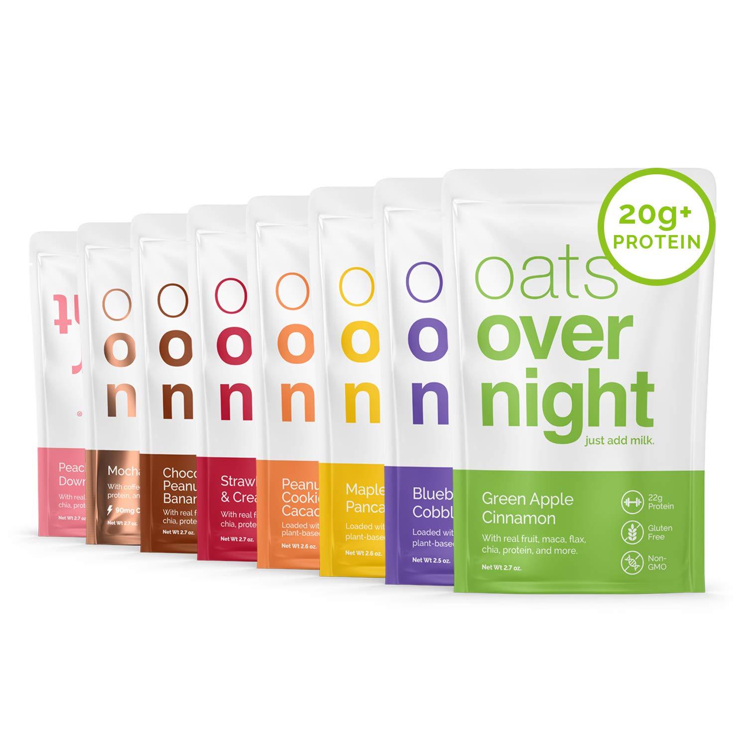 Oats Overnight - Peach Upside Down Cake - 20g Protein, High Fiber Breakfast Shake - Gluten Free, Non GMO Oatmeal 2.7 oz per Meal 8 Pack