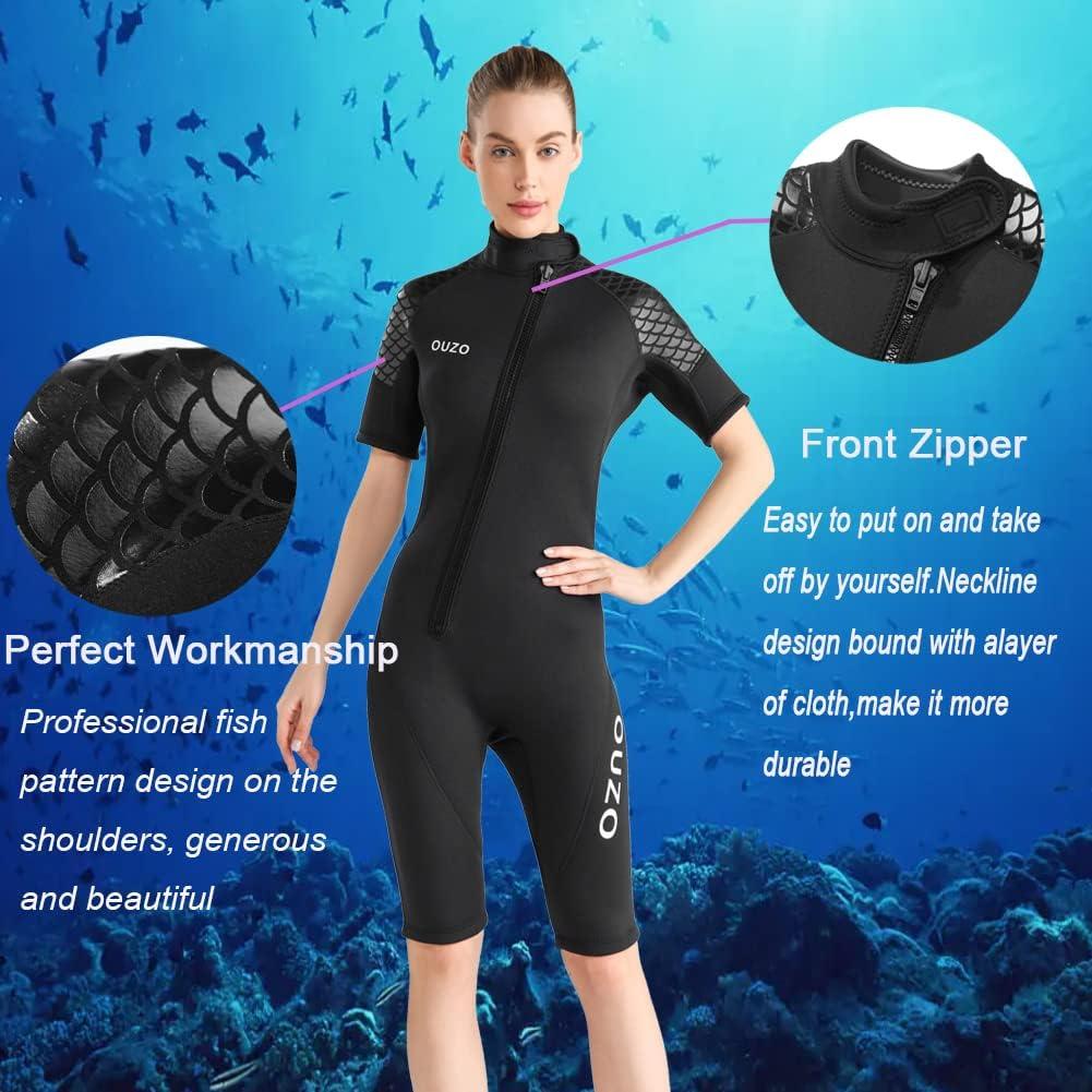 Wetsuit Women Men Adult 3MM Neoprene Shorty Wet Suit Surfing Scuba Diving  Suits, Front Zip Wetsuits Short Sleeve One Piece Thermal Swimsuit for  Snorkeling Kayaking Swimming Water Sports X-Small 3MM Women Black