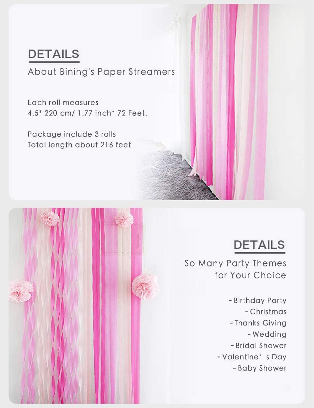 Streamers Paper 216ft Long 1.77in Wide Lovely Pink kits Crepe Paper  Streamers,3 Colors, Tassels Streamer Paper for Birthday Party, Class Party,  Family Gathering, Thanksgiving, Christmas Decorat