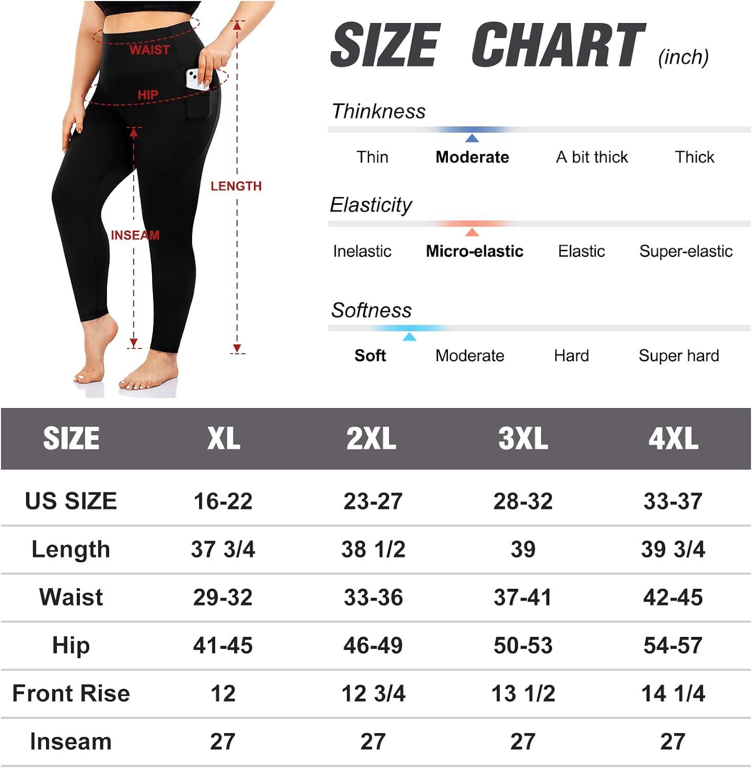 2 Pack Black Plus Size Leggings with Pockets, Workout Leggings for Women,  High Waisted Leggings Tummy Control
