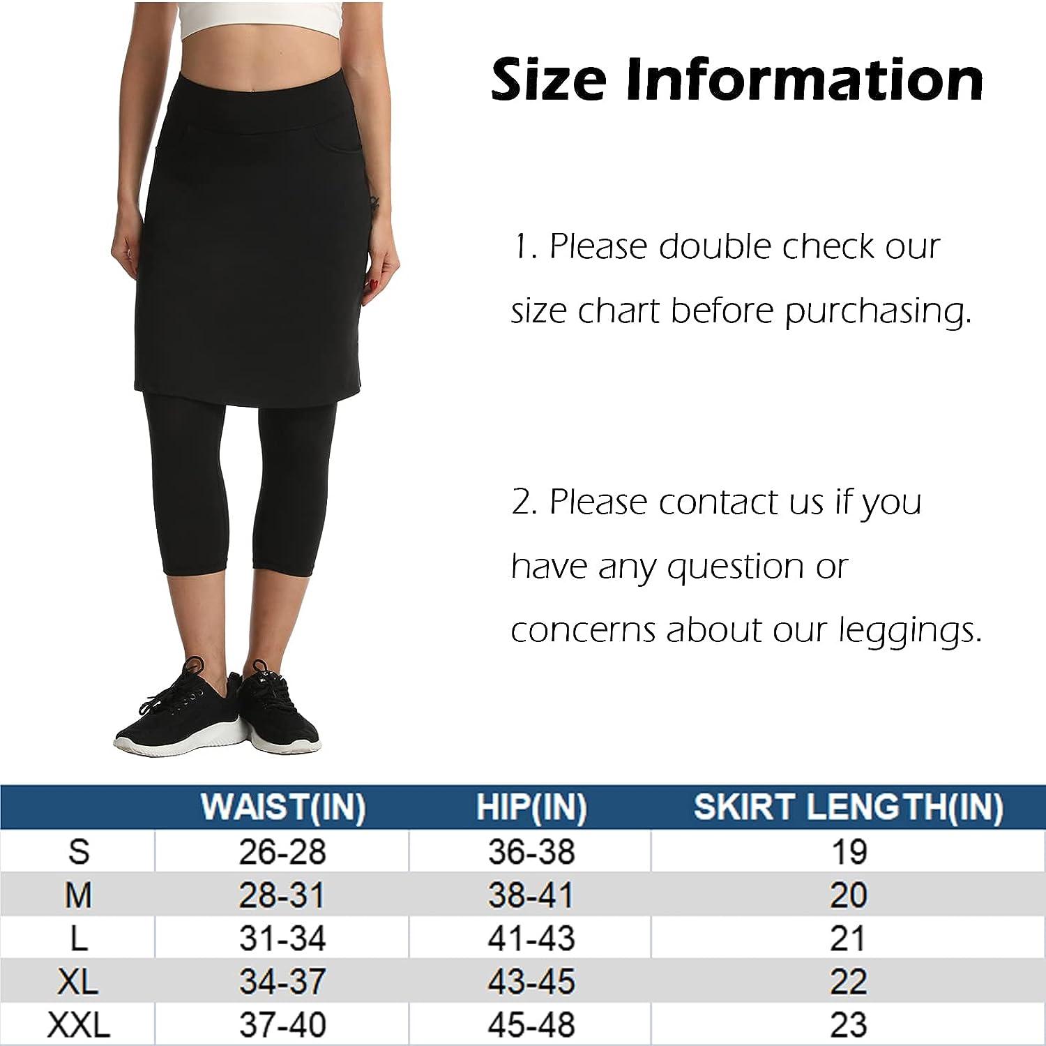 HOKOYI Modest Skirt with Leggings Attached for Women Workout Knee Length  Swim Capri Pants with 2 Pockets Black a Large