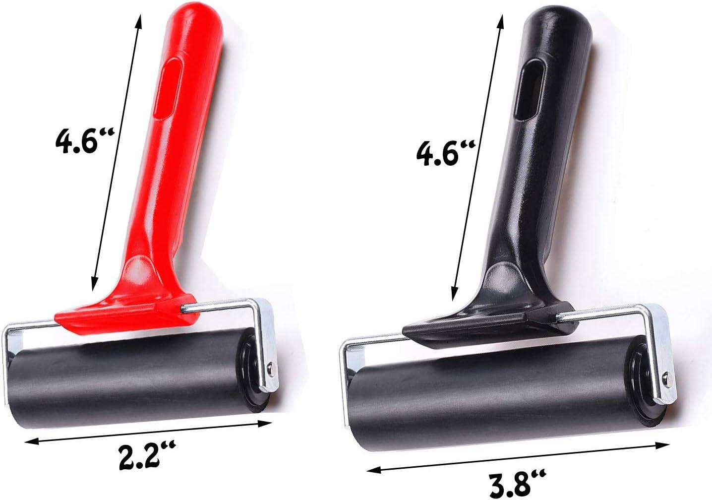 2 Pcs/2 Sizes Hard Rubber Brayer Roller for Printmaking/Crafts/Stamping  Gluing, TuNan Brayer Ink Roller Anti-Skid Tape Construction Tool - 3.8 &  2.2 (Large/Black, Small/Red)