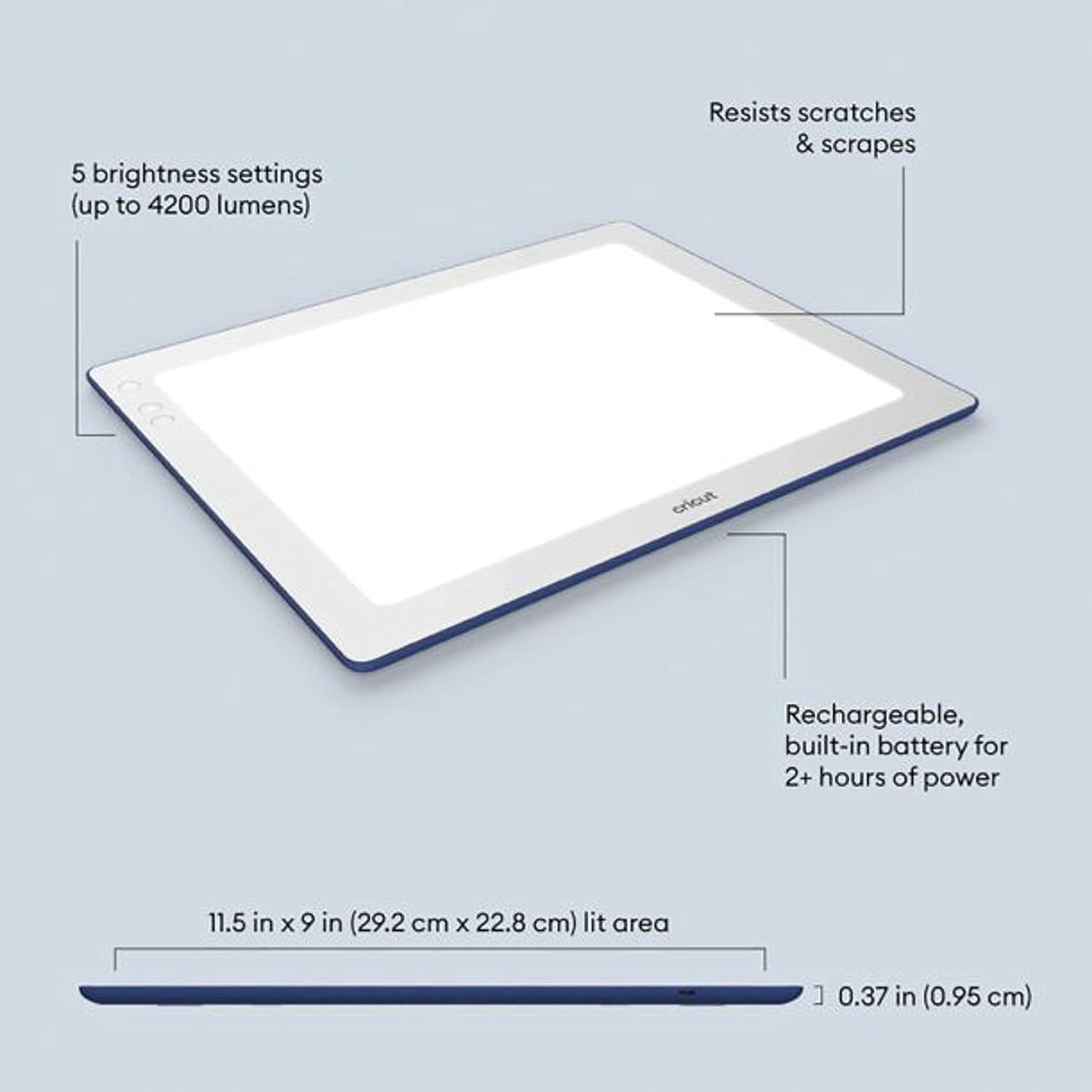 Cricut BrightPad Go(29.2 cm x 22.8 cm) Flexible LED Light Five Brightness  Settings Up to 4200 Lumens Cordless and Portable Drawing Light Pad for  Tracing Weeding Vinyl Sketching Diamond Painting Indigo