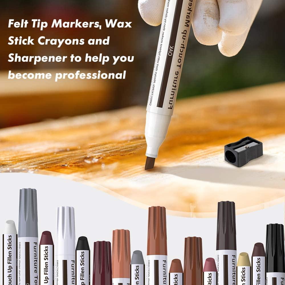 Furniture Markers Touch Up,Wood Filler Floor Scratch Repair Kits,Set of 17Markers and Wax