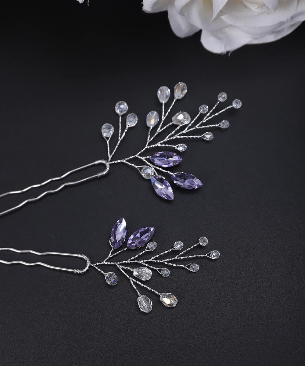 Lavender Crystal Bridal Wedding Hair Pins JWICOS Bridal Hair