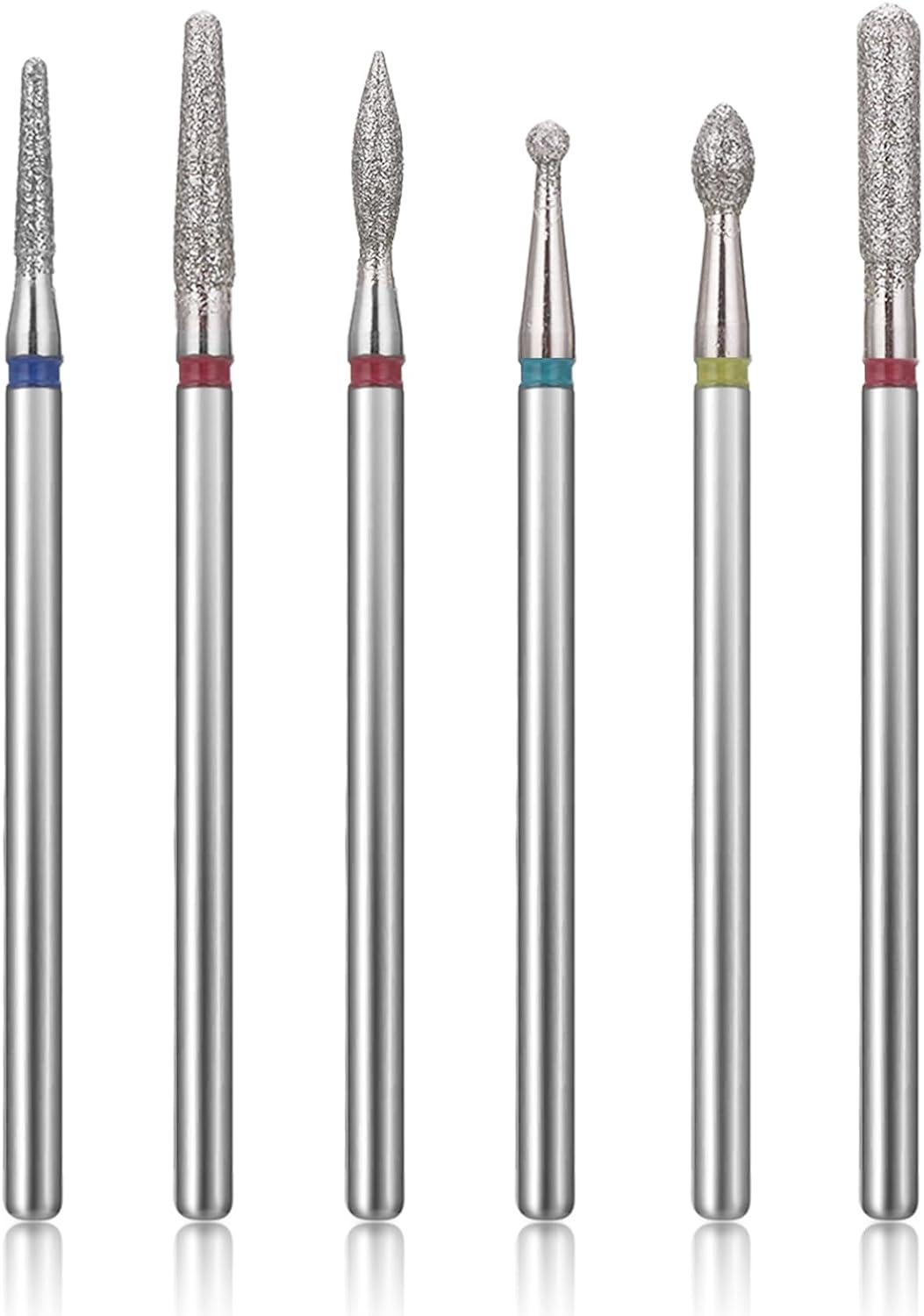 Lusofie 6 Pcs Nail Drill Bits Set Cuticle Drill Bit 3/32 Diamond