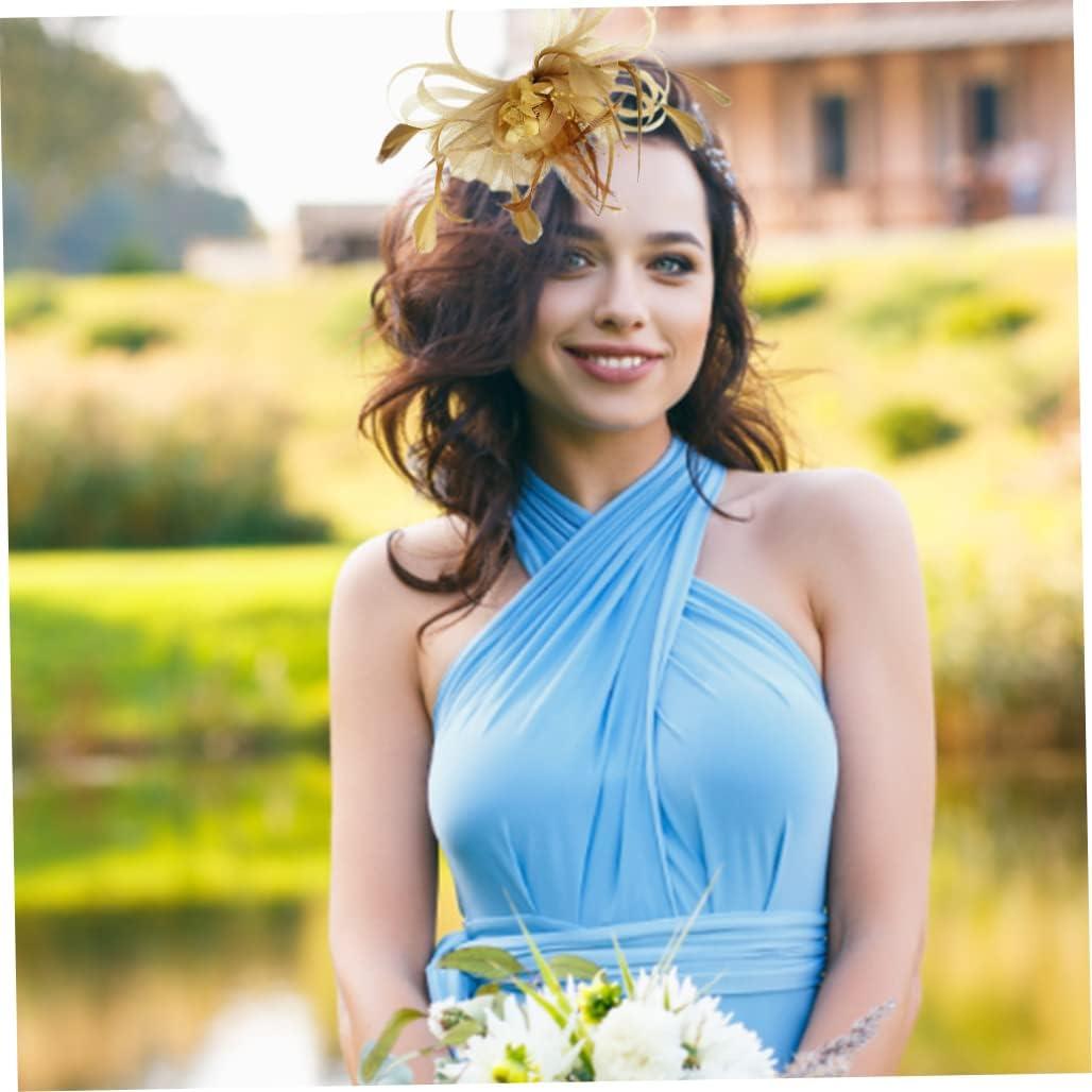 Bridal Hair Accessories Womens Mesh Ribbon Fascinator Hat Contrast Color Flower Wedding Headband Gold Hair Pins