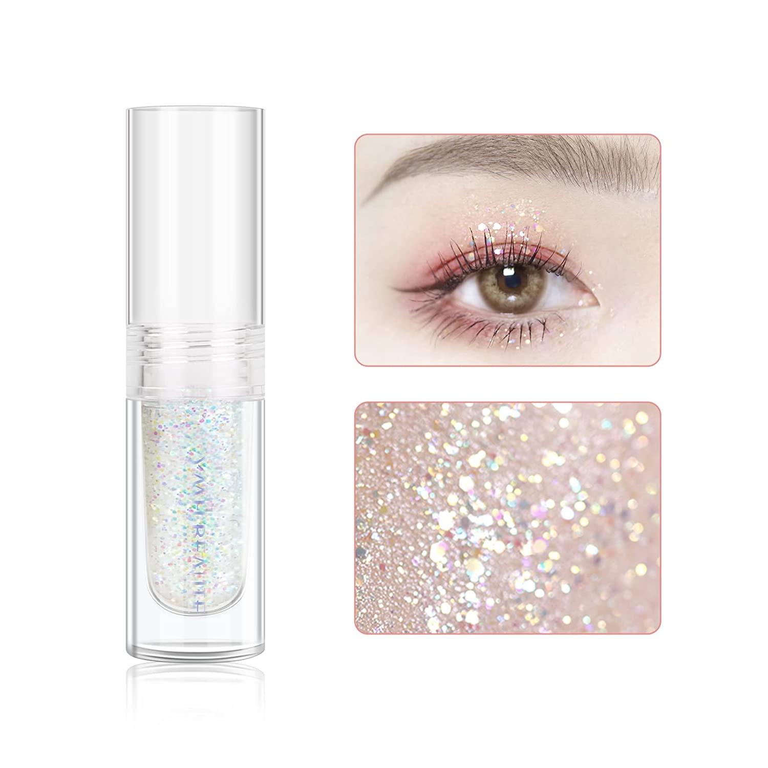 YMH BEAUTE Liquid Glitter Eyeshadow Pigmented Lasting Quick Drying Easy to Loose Glitter Glue for Crystals Makeup (Transparent Flashing Colorful Sequins 01) 01 Transparent Flashing Sequins