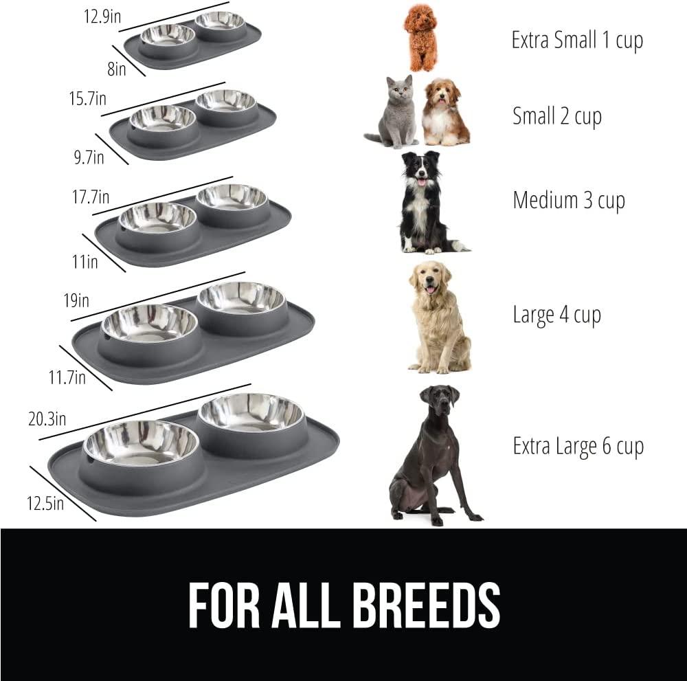 Gorilla Grip Slip Resistant Pet Bowls and Silicone Feeding Mat Set
