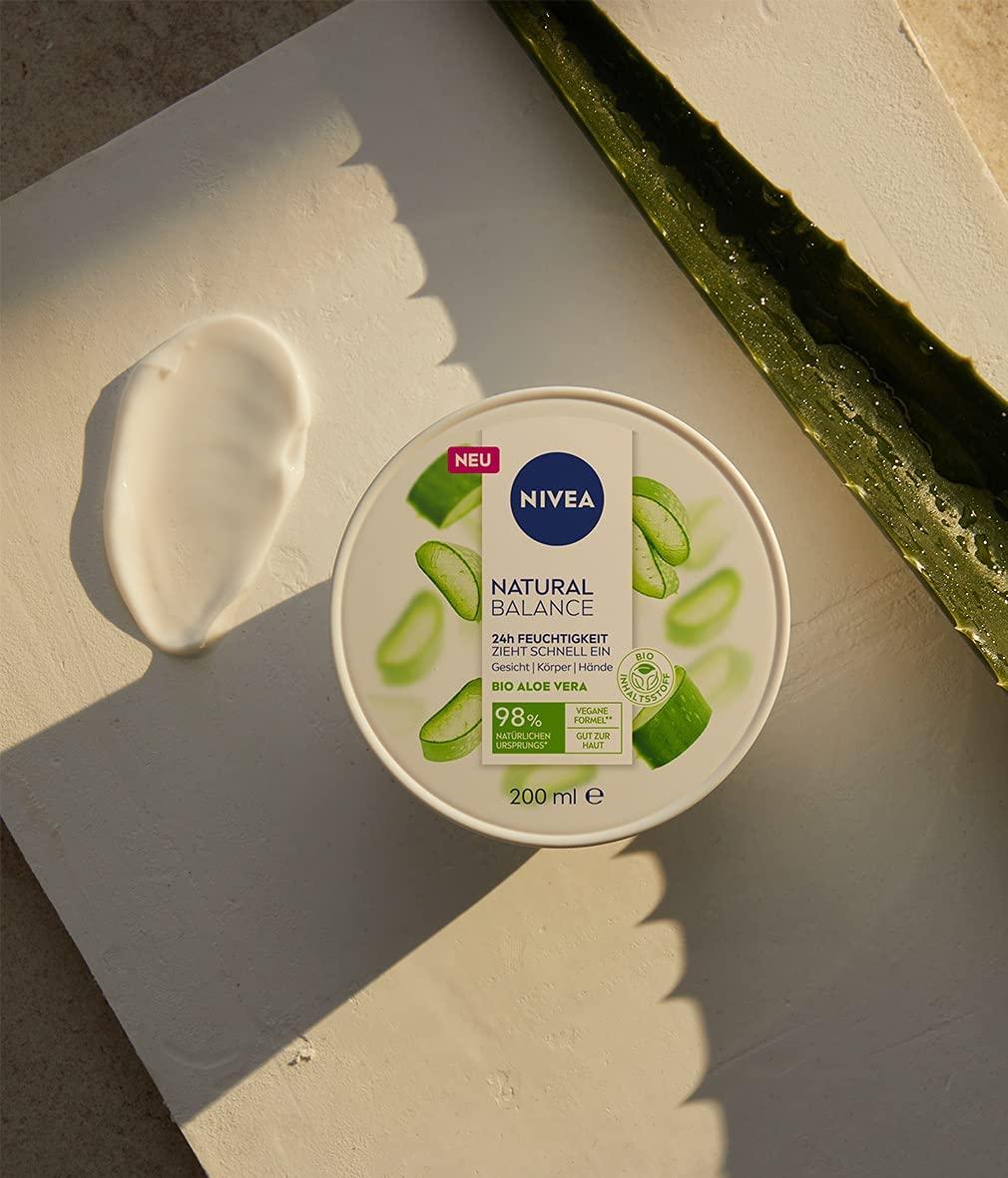 Nivea Natural Balance Aloe Vera All-Purpose Cream 200ml - Vegan Moisturizer  for Face Body & Hands - Pack of 3