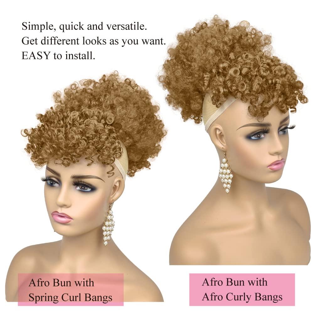 Afro Puff Drawstring Ponytail with Bangs Kinky Curly Pineapple Hair