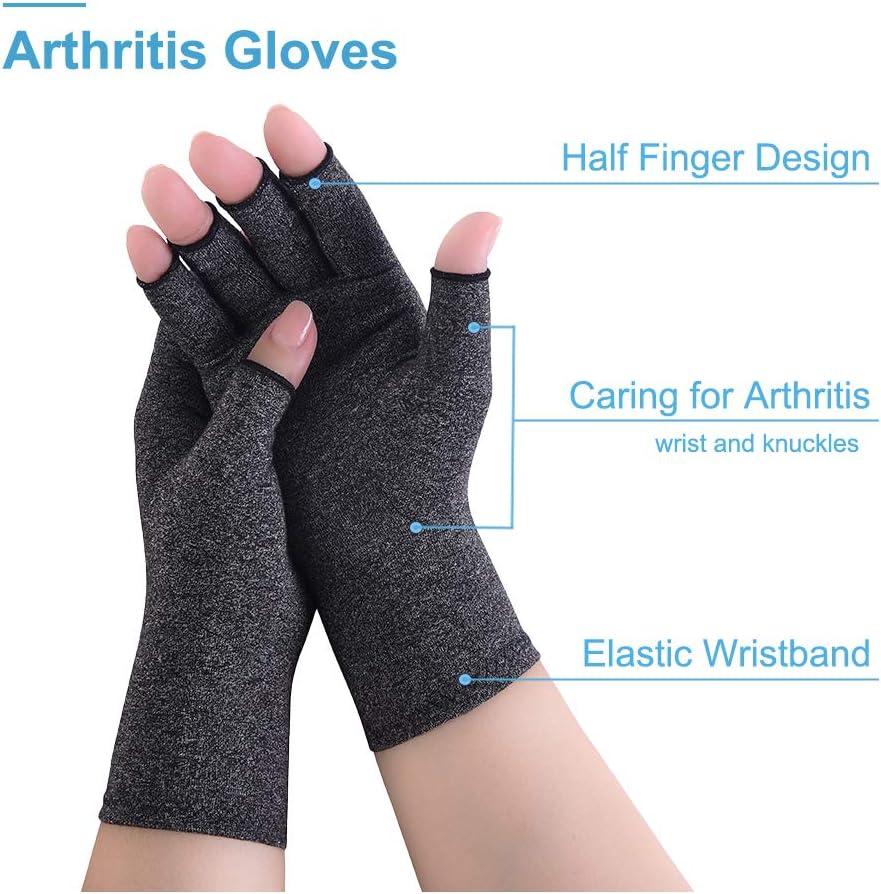 2-Pair Arthritis Compression Gloves For Alleviate Rheumatoid Osteoarthritis, Carpal Tunnel Raynauds Disease Ease Muscle Tensi On Fingerless Breathable Moisture Women And Men Coffee Large