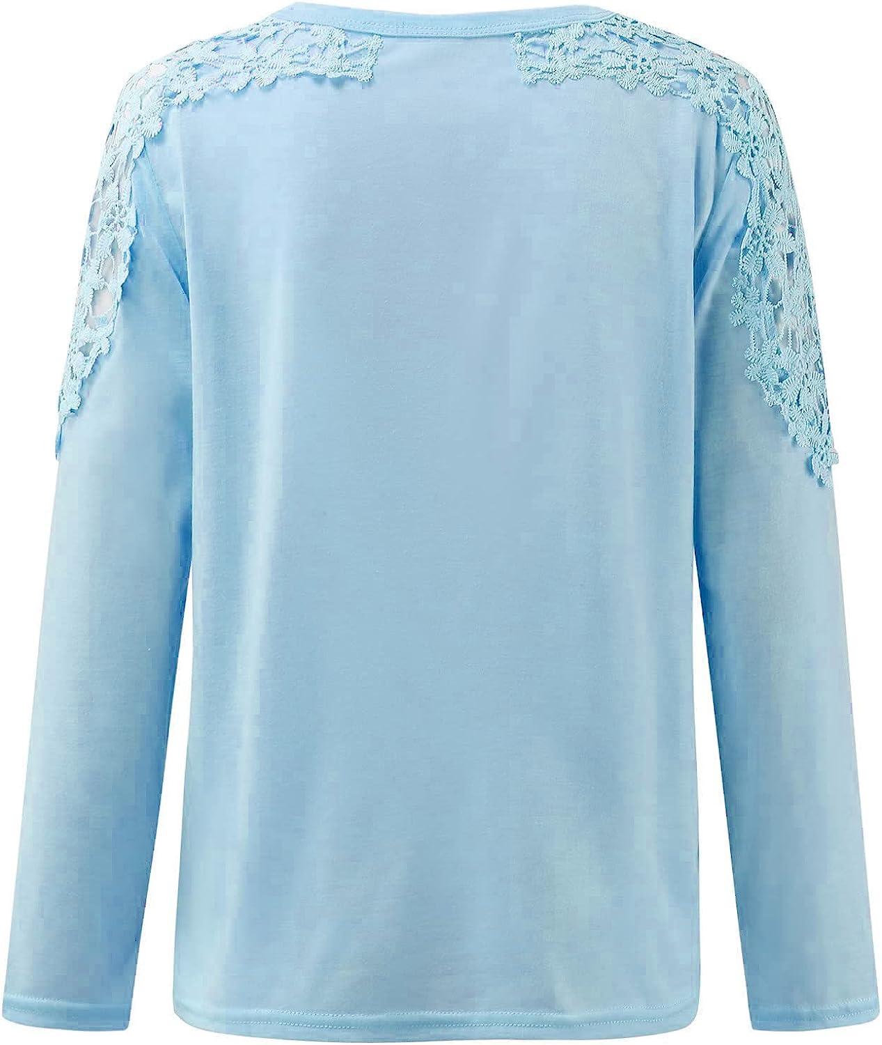 Womens Spring Tops Lace Crochet Long Sleeve Shirts Sexy Hollow Out Cold  Shoulder Pullover Dressy Casual Blouses 01e#blue X-Large