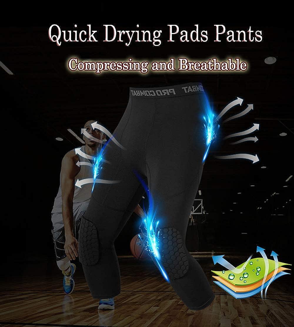 Men Basketball Pants with Knee Pads 3/4 Capri Compression Tight Gym Leggings  | eBay