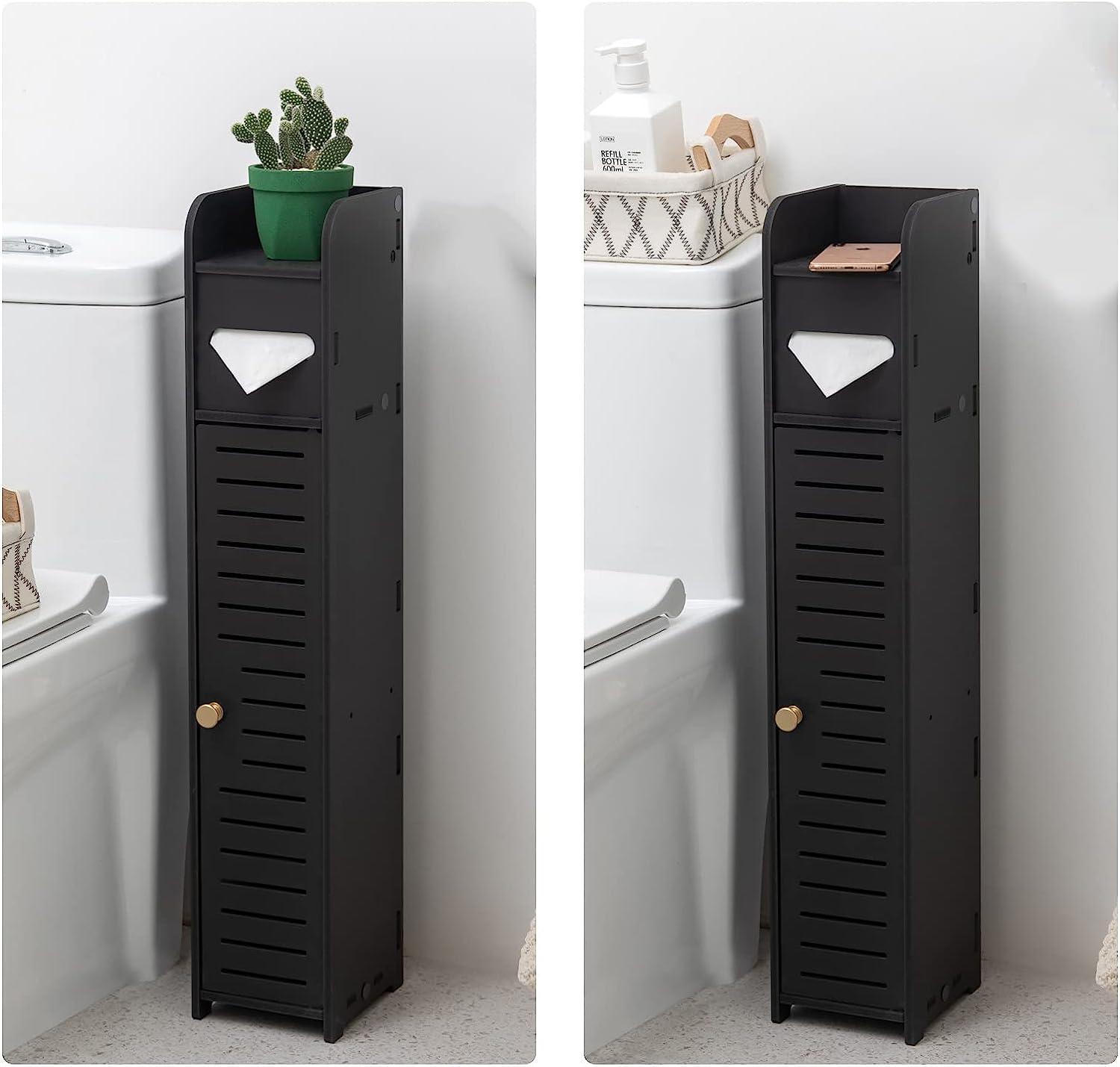 Small Bathroom Storage,Toilet Paper Stand Beside Toilet Storage Fit for  Half Bathroom,Toilet Paper Cabinet Next to Toilet Storage,Waterproof Bathroom  Storage Cabinet for Small Spaces,Black by AOJEZOR 31.5''H Black